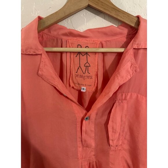 Johnny Was Pete & Greta Silk Salmon Long Sleeve Blouse - Picture 6 of 11